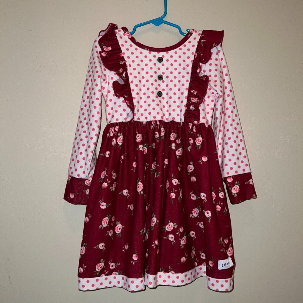 Jane + Jo Floral Polka Dot Ruffled Long Sleeve Dress